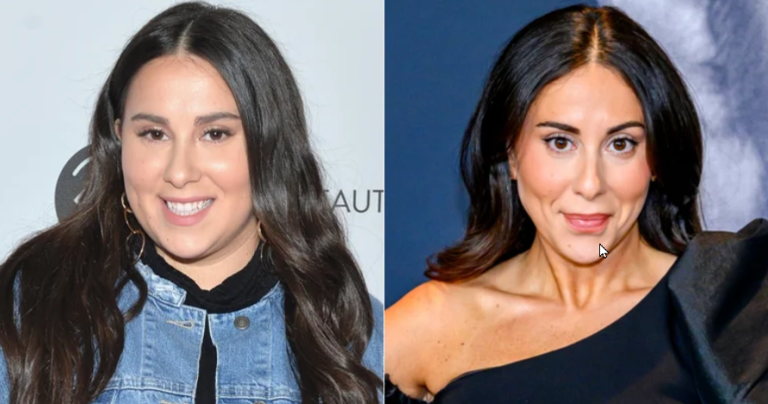 Two women are smiling, one wears a denim jacket and the other a black off-shoulder dress.