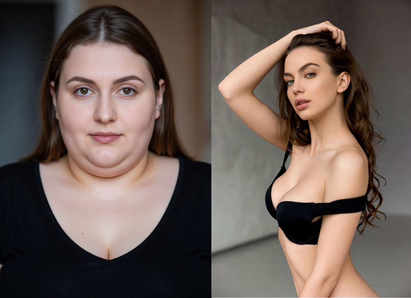 Before-and-after photos showcasing significant weight loss transformations.